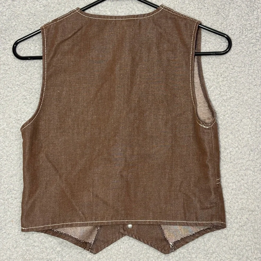 Billy the Kid Vintage Kids Brown Denim Western Vest Size 16 Button Front USA